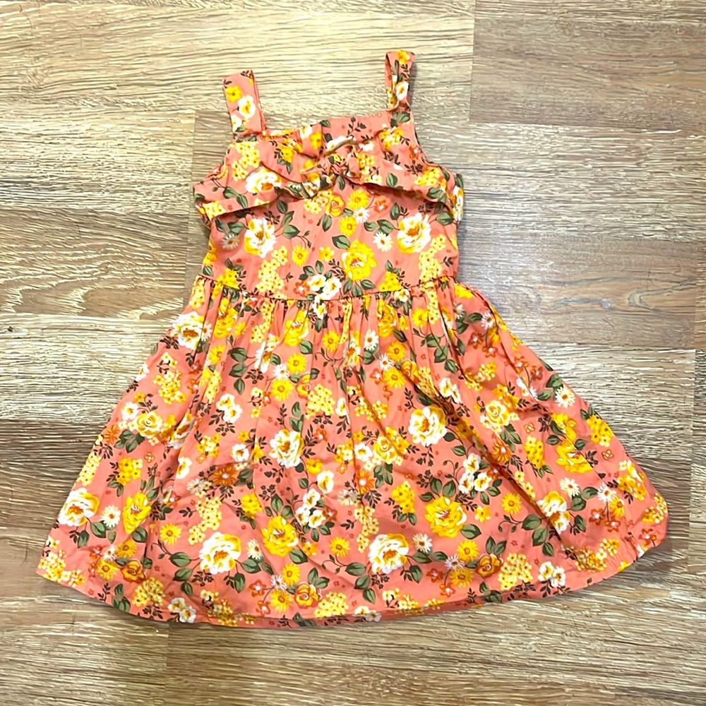 Little Lass girls peach floral dress with elastic waist cotton 4/5